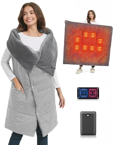 FERNIDA Heizdecke Kabellos, 7.4V Beheizbare Decke mit Akku, 130x110cm, Grau | FERNIDA 7.4V Akku Heizdecke für Herren & Damen, Elektrisch Wärmedecke Waschbar Tragbar Beheizter Schal für Winter Outdoor