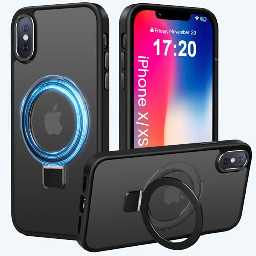 PuyaTeya Handyhülle für iPhone X Hülle,für iPhone XS Hülle, [mit Unsichtbarem Ständer ][mit Magnetic] Kratzfeste Anti-Fingerabdruck [Transluzente Matte] Hülle für iPhone X/XS 5.8(Schwarz)