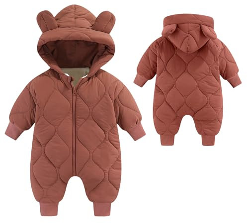 SEAUR Piumino Caldo per Neonato con Cappuccio Pagliaccetto Imbottito Body in Cotone con Cerniera Tutine in Pile Abbigliamento Esterni Rosso 12-18 Mesi