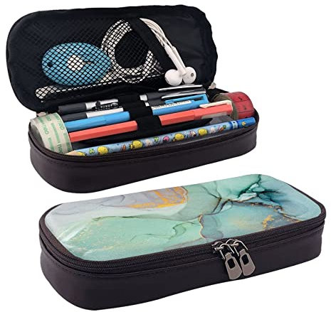 VANANI Bunte Marmor Wasserdicht Leder Federmäppchen Multifunktions Federmäppchen Mäppchen für Teenager mit Reißverschluss Geeignet für Schulen und Büros, Schwarz , Einheitsgröße, Kosmetiktasche