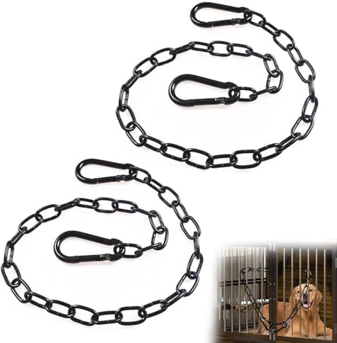 2pcs Chain,80cm Gate Chain Lock,Stainless Steel Gate Link,Chain Lock with Both-Ended Carabiners Suitable for Outdoor Fences,Pet Cages,Horse Goat Cattle Corral Supplies(Black)
