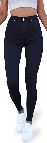 OWOS Skinny High Waist Damen Jeans – Lange, Slim Fit, Denim Stretch, Schwarze Hose für Damen – Bauchweg Jeans – High Waist – Röhrenjeans – Coole Damenhose - Größe L