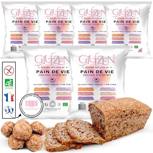Mix Pain Keto Sans Gluten Bio GLUTZEN. Préparation IG bas aux Graines | Mélange Low Carb riche en Fibres. Sans pétrissage, sans machine à pain, sans levure. Cœliaque, Vegan, Sans Allergène, FODMAP