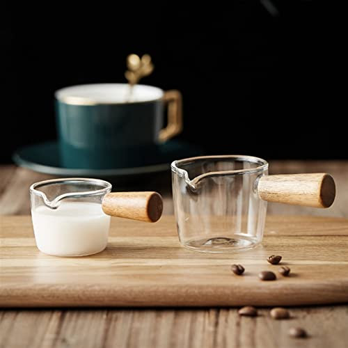 EOTRERANQ Jarra Salsera Mini Taza De Leche De Vidrio Taza De Jarra De Leche Y Café Jarra De Leche De Vidrio Pequeña Taza De Salsa con Mango De Madera Salsera Plato De Condimento Vajilla Salsera Jarras