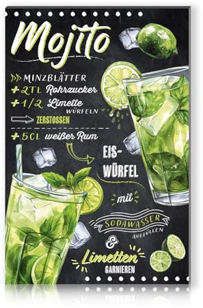 Cocktail Rezepte 20x30cm Alu Schild Deko Metallschild Dekoration für Bar Theke Pub Küche Cafe Geburtstag Geschenk Rezept RV003 (12 Mojito)