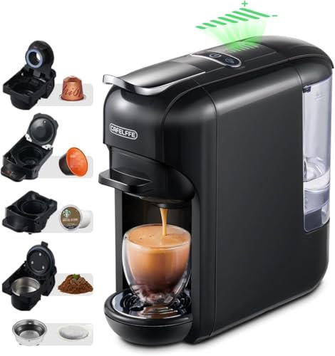 CAFELFFE 5-in-1-Kapsel kaffeemaschine MK606,Heiß-/Kaltbrüh,19 Bar, für Nec* Original-,DG*-, Kcup-Kapsel,ESE-Pads und Kaffeepulver,Erp2-Energiesparmodell,0,6L Wassertank,Schwarz,Geschenke machen