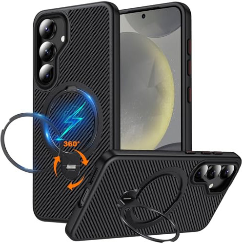 Spoovcto for Samsung Galaxy S25 Case with 360° Magnetic Rotating Ring Holder & Stand, Support Wireless Charging, Slim Fit Full Body Protection Shockproof Protective Phone Case Cover for Samsung S25