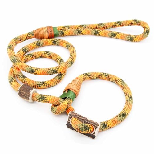 Retriever-Leine/Moxonleine Elegant-Style | handgefertigte Hundeleine aus Tau mit Halsbandfunktion & Horn-Stopper | 10mm – kraftvoll, stilvoll & komfortabel | Training, Alltag & Spaziergang