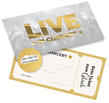 KOKO&LORA Geschenkkarte für Konzerttickets - zum Personalisieren - mit Rubbelsticker • Festivalticket, Comedy, Veranstaltung • Konzertkarten Geschenkverpackung mit Rubbelaufkleber Live Ticket