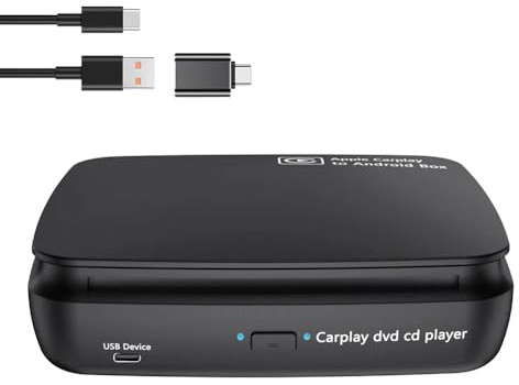Nsssunnre Car CD DVD Player Portable CD Player Music Player Carplay AI Box for Wired to Wireless CarPlay Adapter & Android Auto