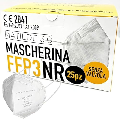 general merchandising Mascarilla FFP3 NR sin válvula - 25 piezas | Matilde 3.0 Certificado CE 2841 | DPI EN 149:2001 + A1:2009 | Máscara protectora desechable de alta filtración