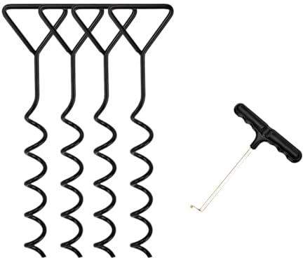 Lot de 4 piquets en spirale pour trampoline, piquets d'ancrage au sol Heavy Duty, tente et équipements de jeu, 40 cm de long, noir