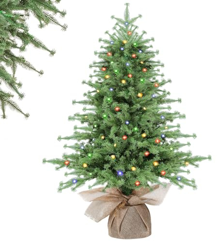 Alupssuc 3FT vorbeleuchteter Weihnachtsbaum, 90 LED-Lichter & 12 Modi, künstlicher Mini-Weihnachtsbaum mit blütenähnlichen PE-Zweigen für die Weihnachtsdekoration im Innen- und Außenbereich