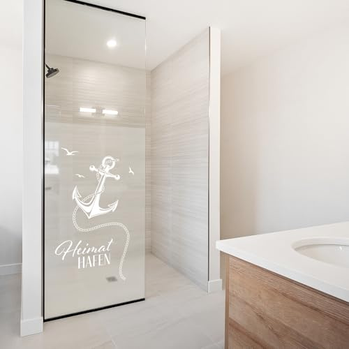 yabaduu Film anti-regards, motif d'ancre, pour cabine de douche, en verre dépoli, imperméable, autocollant, imperméable, YX001-18, blanc, 115 x 200 cm