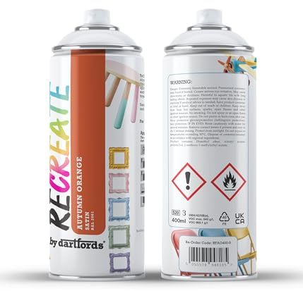 RECREATE Autumn Orange Satin Spray Paint for Wood, Metal, Plastic | Quick Drying, Smooth, Durable, Easy-to-Apply | Suitable for Indoor / Outdoor | For Furniture, Craft, Doors, Ornaments, Pots, Frames