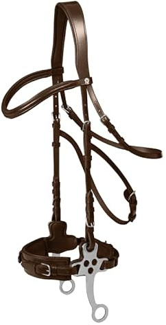 Equipride HORSE LEATHER HACKMORE BITLESS BRIDLE WITH REINS BLACK & BROWN (Brown, Pony)