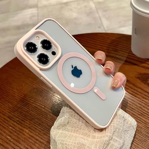 GXZJFC Custodia trasparente per iPhone 16, 15, 14 Plus, 13, 12, 11 Pro, XS, XR, Max, mini custodia magnetica con ricarica wireless, rosa, per iPhone 15 Pro