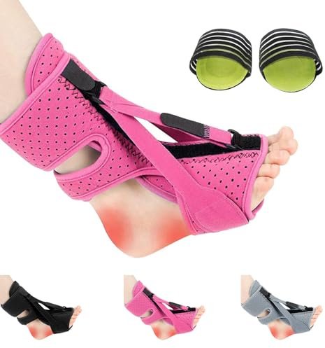 HESUSUSI Nachtschiene Plantar Fasziitis 3 Verstellbare Riemen Ferse Schmerzlinderung Bandage Relief Sprunggelenkbandage mit Fußgewölbestützen Plantar Fasziitis Achillessehnenentzündung Bandage (Rosa)
