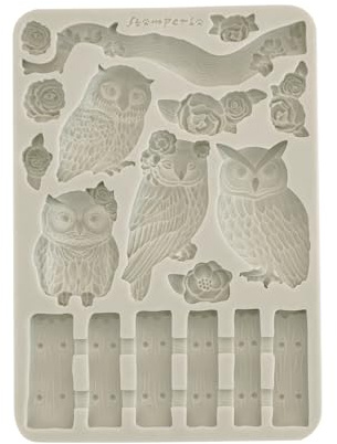 Stamperia - Silicon Mould A5 for Scrapbooking, Bullet Journals and More, Non-Stick Surface, Suitable for Air-Dry Clay, Resin and More, Perfect for Crafts and Gifting (The Owl’s House, Owls and Branch)