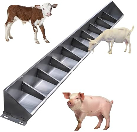 Futtertrog für Nutztiere, 2-in-1 Futtertrog für Schweine, Schafe, Rinder, Bauernhof, Ziegenfutterstationen zum Aufhängen, robuster Edelstahl, getrennter Zaun-Futtertrank, abgeschrägte Öffnung und