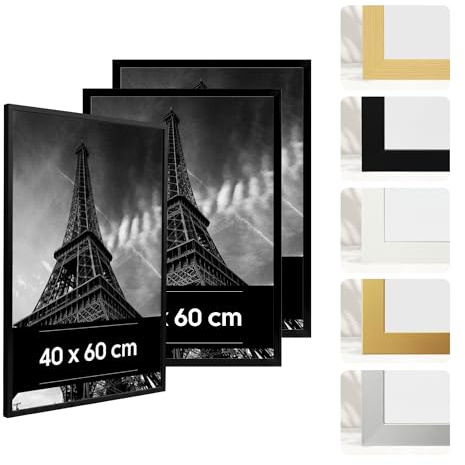 Estancia 3 Stück Schwarze Bilderrahmen aus Kunststoff, 40 x 60 cm – 3er-Pack 40x60 cm Rahmen mit Bruchsicherem Acrylglas – Moderner Fotorahmen für Wände, Tische, Zertifikate, Poster und Schlafzimmer