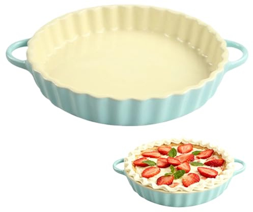 FARYODI Moule à gâteau profond en céramique - 21 x 4,2 cm - Rond - Avec poignées - Pour tarte à tarte à quiche - Revêtement antiadhésif - Passe au micro-ondes, au lave-vaisselle et au four - Bleu