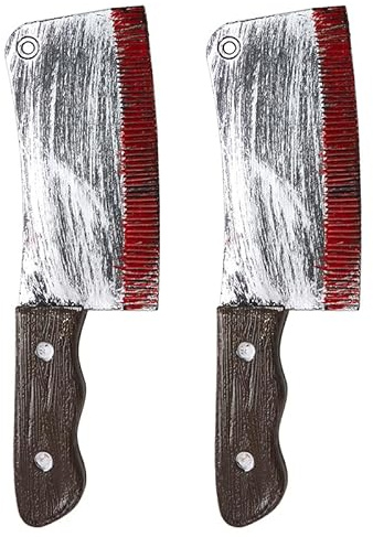 UltraByEasyPeasyStore Ultra Halloween Bloodied Fake Cleaver Fancy Dress Accessory 30cm Long Slasher Prop Knife with Fake Blood Chopping Plastic Novelty (2 Cleavers)
