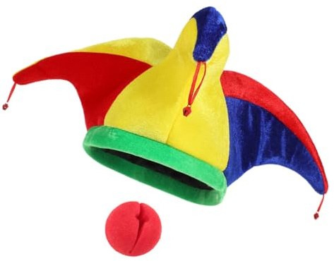 UKCOCO 1 set di copricapo da clown con campane e naso da clown, divertente cappello da clown, cappello da pagliaccio, cappello da carnevale per carnevale, spettacoli sul palco e mascherata, puntelli
