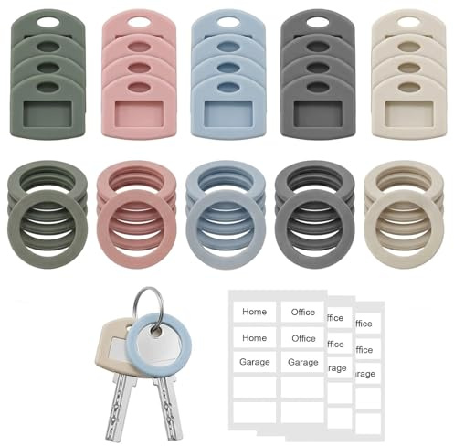 Silicone Key Covers Caps 50PCS with Labels Key Caps and Key Tags for Identifying House Keys Head Protectors for Home Office