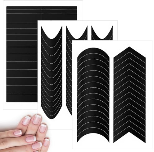 Heclia 30 ark fransk spets nagelstenciler självhäftande fransk spets nagelremsor återanvändbara nagelspetsar V- och månformade nagelremsor tillbehör för nageldesign och pedikyr
