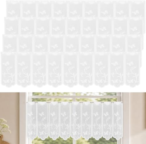 4 weiße Gardinen 130x45cm, halbtransparent Stangendurchzug Küche Wohnzimmer | 4-teiliges Set; weicher japanischer Polyester; halbtransparenter Sichtschutz; werkzeuglose Montage; platzsparend vielseitig