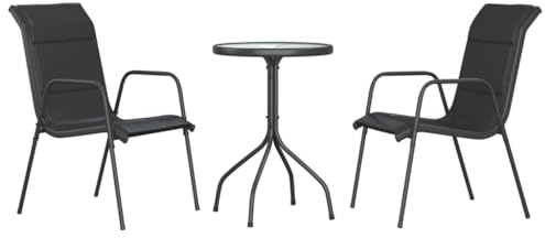 XHNIFBN 3-TLG. Gartenmöbel Set, Bistro-Set mit 2 Gartenstühlen aus Textilene und Glastisch, Essgruppe aus stabilem Stahl für Garten, Terrasse und Balkon, Anthrazit