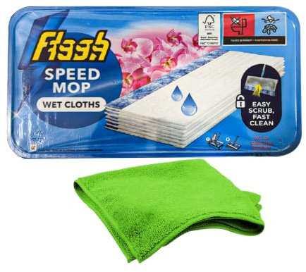 Flash Speed Mop Refill Wipes Wild Orchid Scent Floor Cleaning 24 Wipes, Trap & Lock Dirt on Hard Floors, Fast & Easy Grime Removal, Includes 1 Premium Microfibre Cleaning Cloth