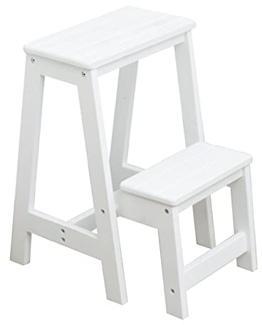 Taburete plegable – Silla de escalera de madera ligera de 2 peldaños plegable para el hogar, cocina, loft, camping, taburete compacto color blanco