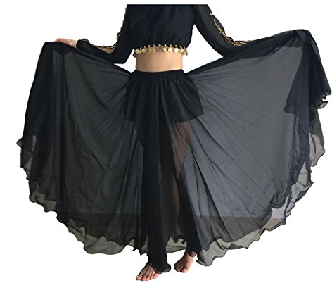 Wuchieal Women's Belly Dance Skirt Tribal Chiffon Full Skirts,Gladiator Skirt Cheer (Black)