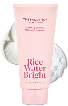 THE FACE SHOP Rice Water Bright Foaming Cleanser, Hydrating Korean Face Wash with Ceramides, Deep Pore Cleansing, All Skin Types, Gentle Skincare, Vegan, 10.1 fl. oz.