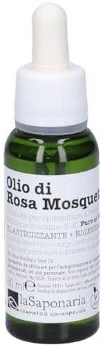 La Saponaria | Olio di Rosa Mosqueta, Trattamento elasticizzante, rigenerante e illuminante per la pelle, ottenuto per spremitura a freddo da semi puri, ideale per viso e corpo, formato da 30 ml