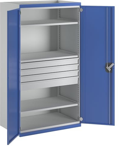 ANKE | Schwerlastschrank mit 3 Fachböden | 4 Schubladen à 3 x 90 | 1 x 120 mm | HxBxT 1950 x 1084 x 690 mm