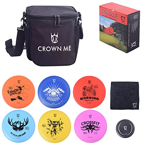 CROWN ME Disc Golf Starter Set,Disc Golf Set with 6 Discs, 1 Marker,1 Towel and Starter Disc Golf Bag Fairway Driver