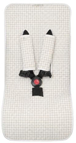 JYOKO KIDS Colchoneta Universal para Cochecito de Bebé y Silla de Paseo Infantil + Protector de Arnés Elaborados en Algodón + Espuma + Tejido 3D Transpirable (Gold Vichy)