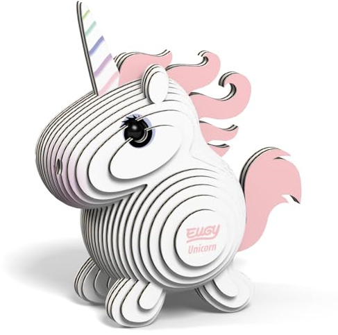 EUGY 650014 Einhorn, 3D Tier-Puzzle für Kinder und Erwachsene zum Zusammenbauen, DIY Tierfigur, Bastelset ab 6 Jahren, Weiß