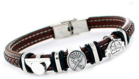 Promojoya Pulsera de Plata y acero con cuero para hombre Eres Lo Más Guardia Civil