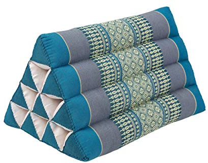 Handelsturm Liten thailändsk kudde triangel 33 x 20 cm kudde med fyllning från kapok triangulär kudde från Thailand, dekorativ kudde eller stöd, ljusblå