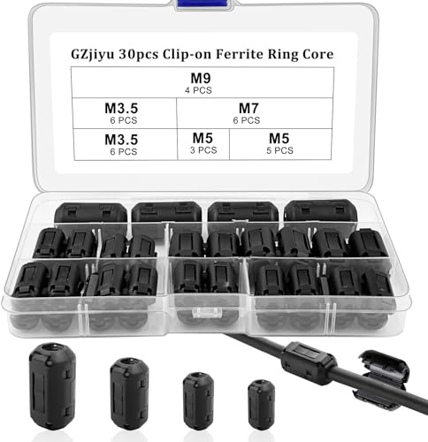 GZjiyu 30 Stk Ferrit, Entstörfilter Klappferrit für Kabel RFI EMI Rauschunterdrückung Verbessert Signal Integrität (Innendurchmesser 3.5mm 5mm 7mm 9mm)
