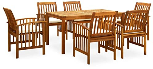 vidaXL Akazienholz Massiv Gartenmöbel 7-TLG. mit Kissen Sitzgruppe Gartengarnitur Sitzgarnitur Gartenset Tisch Stühle Gartentisch Gartenstuhl