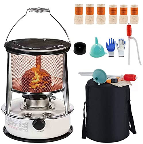 GGBOY Tragbare Petroleumofen für Innenräume, Große Petroleumofen Heizung, Mit Umfallschutz und Docht, für Zuhause Camping Barbecue Werkstattheizung Gewächshaus 6L (Color : White)