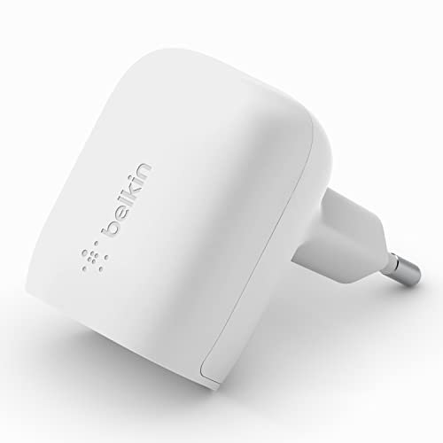 Belkin Cargador de pared rápido USB Tipo C Power Delivery de 20 W, certificación USB-C PD 3.1 PPS, diseño compacto y portátil, Cargador USB para iPhone Air, iPhone 17, iPad, Samsung Galaxy, Pixel