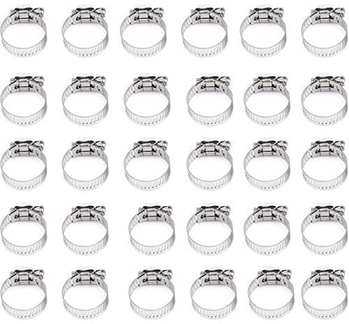 Fascette stringitubo da 30 pezzi in inox 304 16-25mm，fascette metalliche, Fascetta stringitubo regolabile，adatto per Tubi Gas, Acqua