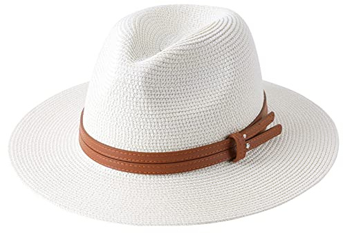 MCHDMI Chapeau De Paille, Chapeau de Plage à Large Bord Protection UV Grande Taille Panama Chapeau de Soleil été Chapeau de Paille Femmes Hommes 60cm Chapeau Fedora Pliable (Color : Milk White, Size