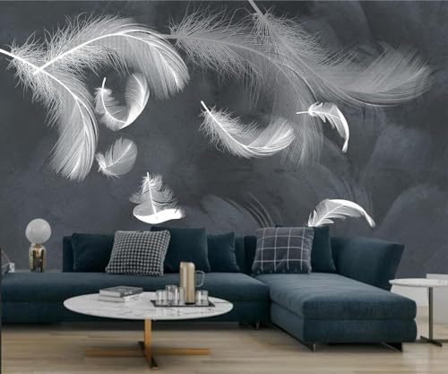 Panorama-Tapete Schwarz und Weiß 3D Seide, 356 X 250 cm Federn handbemalt - Große Wandposter für Wohnzimmer, Erwachsene, Kinderzimmer, Studie Dekoration